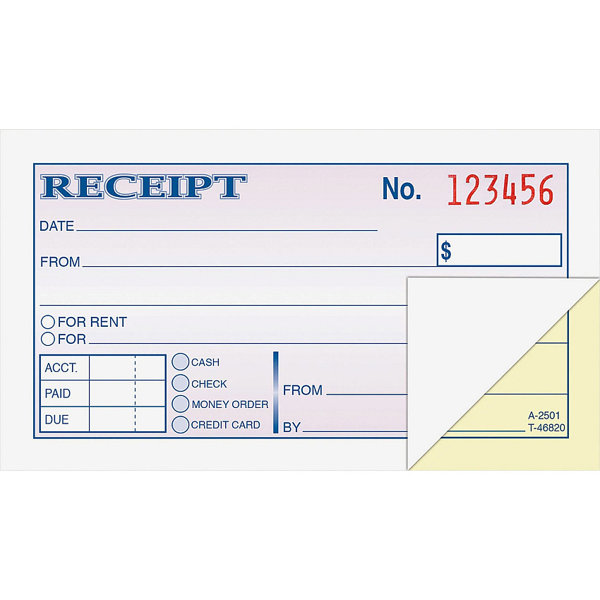 Adams Money/rent Receipt Books 50 Sheet(s) - Tape Bound - 2 Part - 2.75" x 5.37" Form Size - White - Assorted Sheet(s) - 1 Each (DC2501)