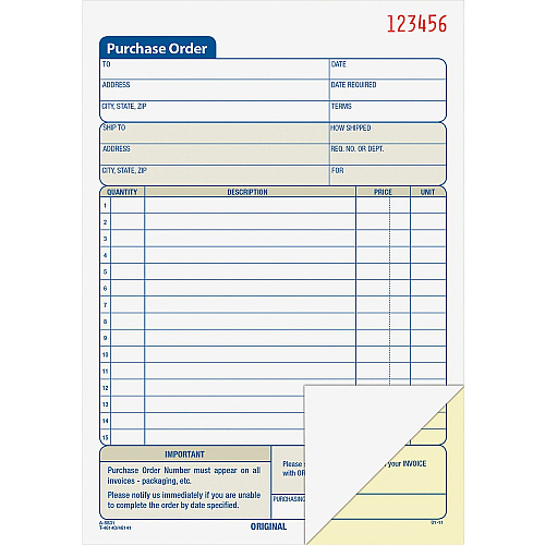 Adams Carbonless Purchase Order Statement Tape Bound - 2 Part - Carbonless Copy - 5.56" x 8.43" Sheet Size - 2 x Holes - White, Canary - Assorted Sheet(s) - 1 Each (DC5831)