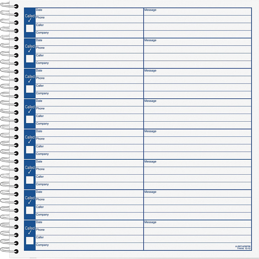 Adams Voice Mail Log Book 60 Sheet(s) - Spiral Bound - 7.50" x 8.50" Sheet Size - 2 / Pack (S8714)