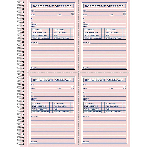 Adams Carbonless Important Message Pad 200 Sheet(s) - Spiral Bound - 2 Part - Carbonless Copy - 8.50" x 11" Sheet Size - Assorted Sheet(s) - 1 Each (SC1184P)