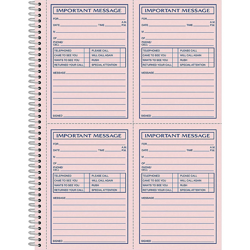 Adams Carbonless Important Message Pad 200 Sheet(s) - Spiral Bound - 2 Part - Carbonless Copy - 8.50" x 11" Sheet Size - Assorted Sheet(s) - 1 Each (SC1184P)