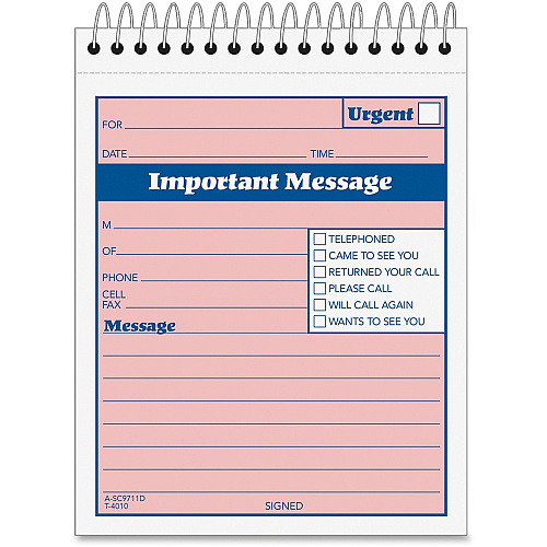 Adams Spiral-bound Phone Message Booklet 50 Sheet(s) - Spiral Bound - 4" x 5.50" Sheet Size - 1 Each (SC9711D)
