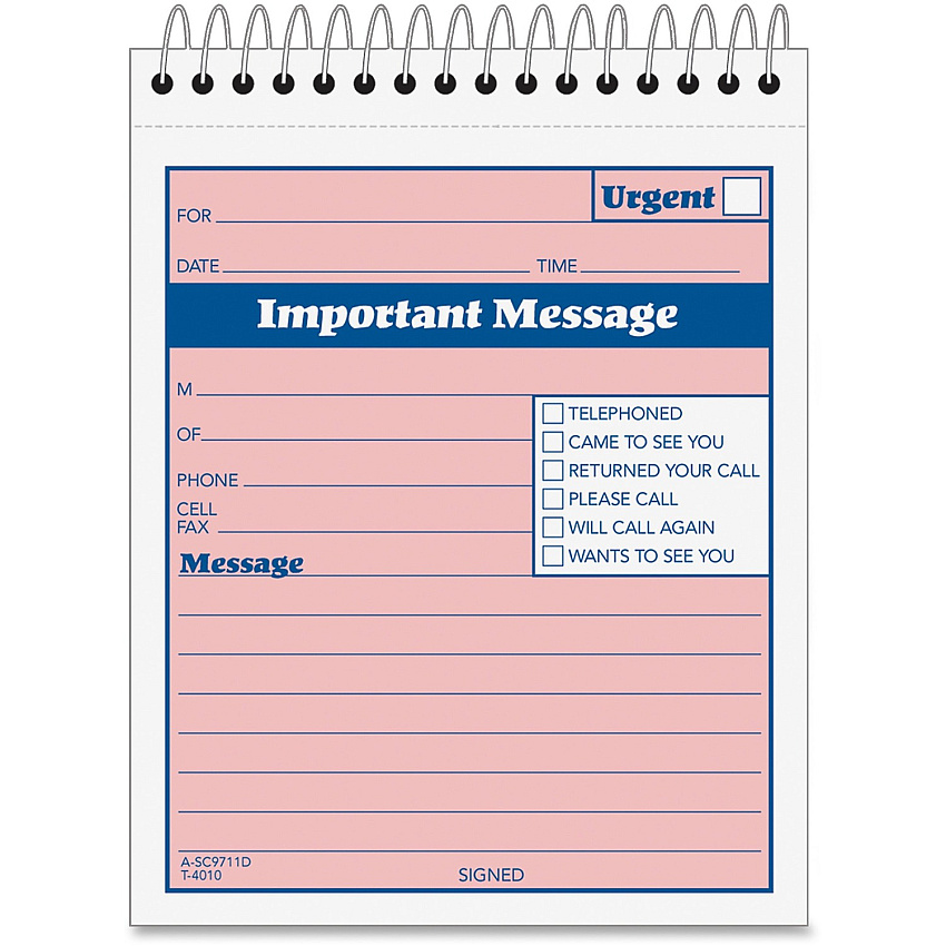 Adams Spiral-bound Phone Message Booklet 50 Sheet(s) - Spiral Bound - 4" x 5.50" Sheet Size - 1 Each (SC9711D)