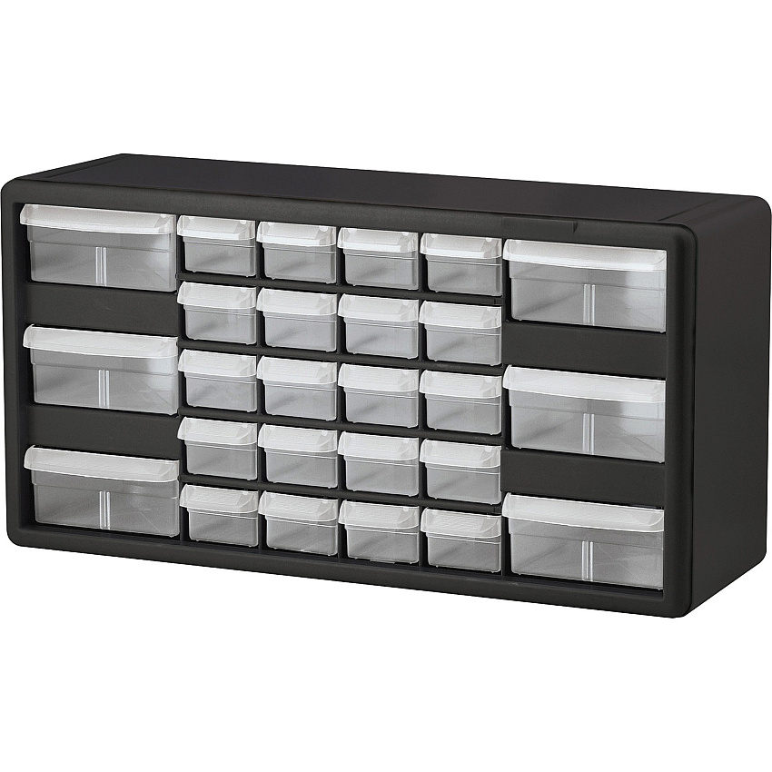 Akro-Mils 26-Drawer Plastic Storage Cabinet 26 Compartment(s) - 10.34" Height x 20" Width x 6.37" Depth - Unbreakable, Stackable, Finger Grip - Black - Polymer, Plastic - 1 Each (10126)