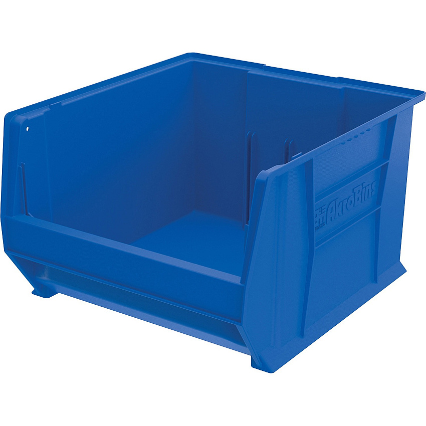 Akro-Mils Super-Size AkroBin Internal Dimensions: 16.56" Width x 16.87" Depth x 11.37" Height - External Dimensions: 18.4" Width x 20" Depth x 12" Height - 300 lb - Heavy Duty - Stackable - Polymer - Blue - 1 Each (30283B)