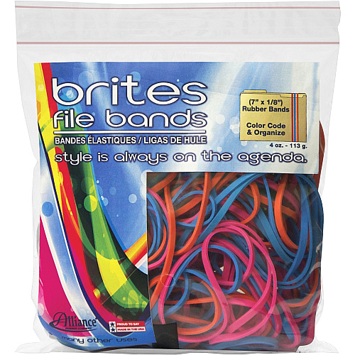 Brites File Bands Size: #117B - 7" Length x 0.1" Width - Reusable, Elastic, Stretchable, Latex-free, Freezer Safe, Microwave Safe, Durable - Pink, Blue, Orange - 50 / Pack (07800)