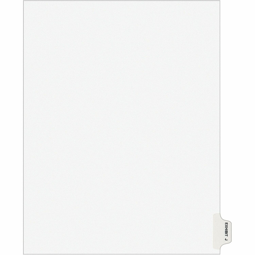 Avery&reg; Individual Legal Exhibit Dividers - Avery Style 1 Printed Tab(s) - Character - J - 8.5" Divider Width x 11" Divider Length - Letter - White Paper Divider - Paper Tab(s) - 20% Recycled - Reinforced Tab, Rip Proof, Unpunched - 25 / Pack (01380)