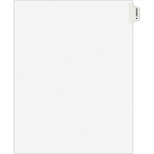 Avery&reg; Individual Legal Exhibit Dividers - Avery Style 1 Printed Tab(s) - Character - K - 8.5" Divider Width x 11" Divider Length - Letter - White Paper Divider - Paper Tab(s) - 20% Recycled - Reinforced Tab, Rip Proof, Unpunched - 25 / Pack (01381)