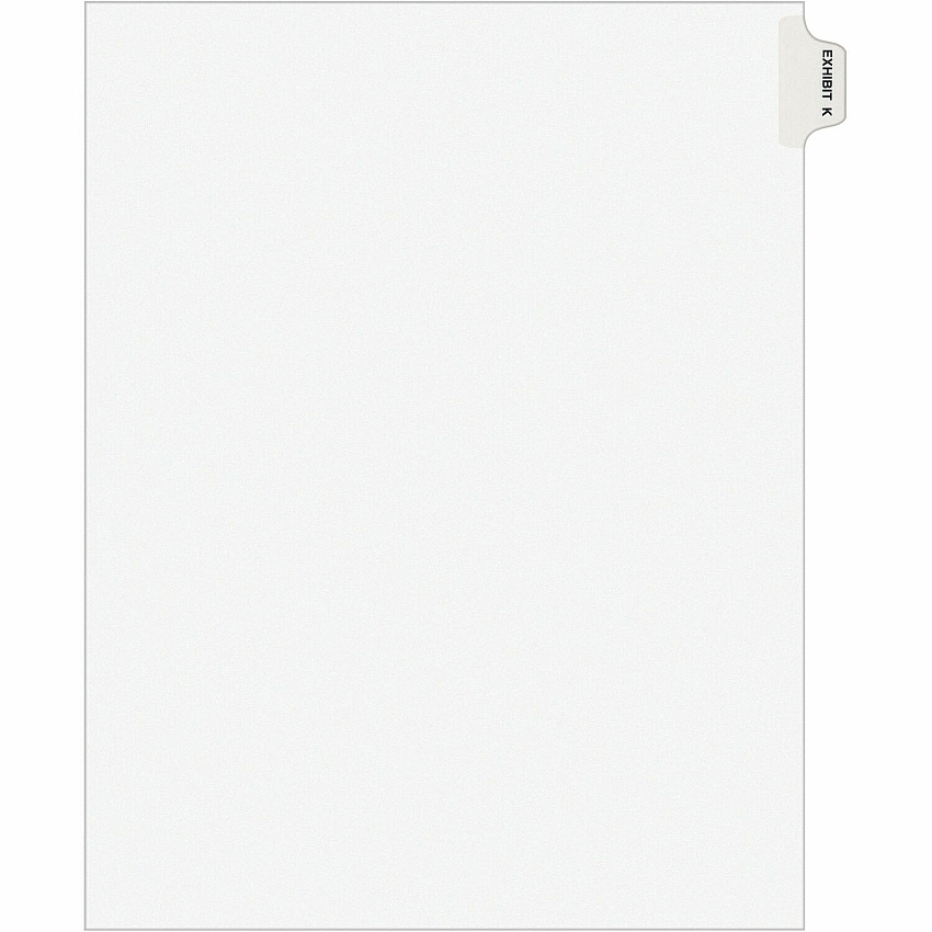 Avery&reg; Individual Legal Exhibit Dividers - Avery Style 1 Printed Tab(s) - Character - K - 8.5" Divider Width x 11" Divider Length - Letter - White Paper Divider - Paper Tab(s) - 20% Recycled - Reinforced Tab, Rip Proof, Unpunched - 25 / Pack (01381)
