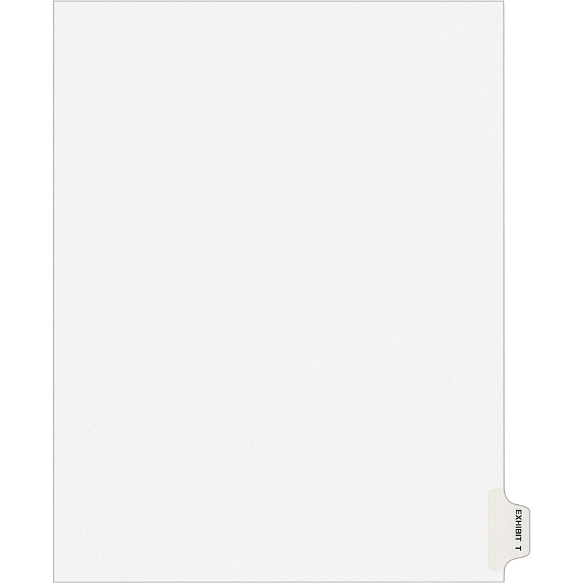 Avery&reg; Individual Legal Exhibit Dividers - Avery Style 1 Printed Tab(s) - Character - T - 8.5" Divider Width x 11" Divider Length - Letter - White Paper Divider - Paper Tab(s) - 20% Recycled - Reinforced Tab, Rip Proof, Unpunched - 25 / Pack (01390)