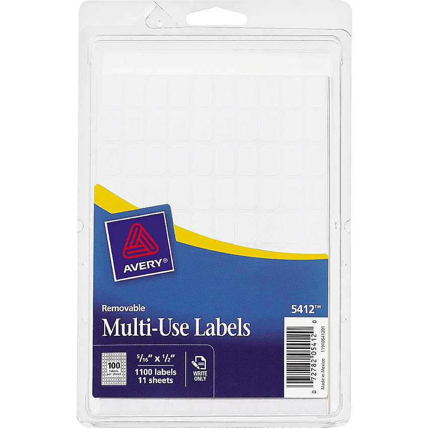 Avery&reg; Removable ID Labels 5/16" Width x 1/2" Length - Removable Adhesive - Rectangle - White - Paper - Self-adhesive - 1100 / Pack (05412)