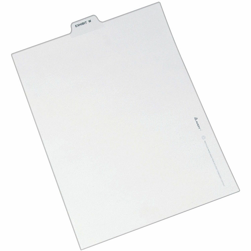 Avery&reg; Individual Bottom Tab Legal Dividers 25 x Divider(s) - Bottom Tab(s) - Exhibit W - 1 Tab(s)/Set - 8.5" Divider Width x 11" Divider Length - Letter - 8.50" Width x 11" Length - White Paper Divider - 20% Recycled - 25 / Pack (12396)