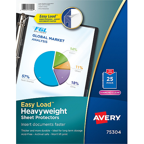 Avery&reg; Heavyweight Sheet Protectors -Acid-free Sheet Capacity - For Letter 8 1/2" x 11" Sheet - Ring Binder - Top Loading - Diamond Clear - Polypropylene - 25 / Pack (75304)