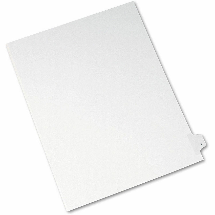 Avery&reg; Side Tab Individual Legal Dividers 25 x Divider(s) - Side Tab(s) - Y - 1 Tab(s)/Set - 8.5" Divider Width x 11" Divider Length - Letter - 8.50" Width x 11" Length - White Paper Divider - 20% Recycled - 25 / Pack (82187)