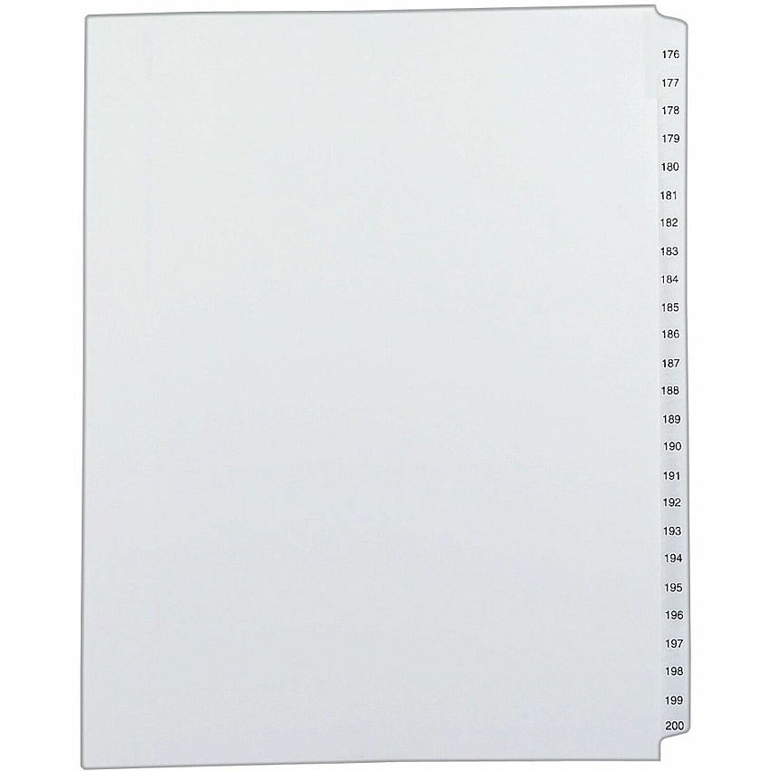 Avery&reg; Allstate Style Collated Legal Dividers 1 x Divider(s) - Side Tab(s) - 176-200 - 25 Tab(s)/Set - 8.5" Divider Width x 11" Divider Length - Letter - 8.50" Width x 11" Length - White Paper Divider - 20% Recycled - 25 / Set (82190)