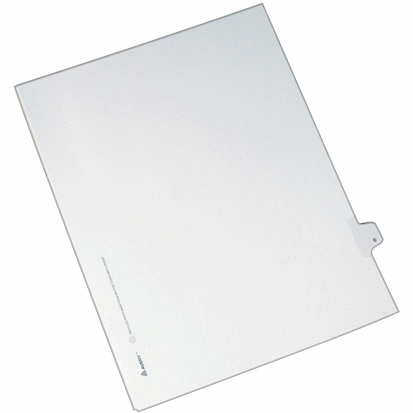 Avery&reg; Alllstate Style Individual Legal Dividers 25 x Divider(s) - Side Tab(s) - 6 - 1 Tab(s)/Set - 8.5" Divider Width x 11" Divider Length - Letter - 8.50" Width x 11" Length - White Paper Divider - 20% Recycled - 25 / Pack (82204)