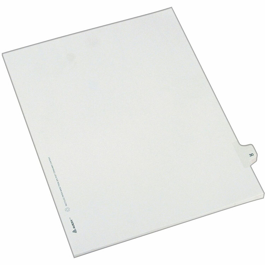 Avery&reg; Alllstate Style Individual Legal Dividers 25 x Divider(s) - Side Tab(s) - 30 - 1 Tab(s)/Set - 8.5" Divider Width x 11" Divider Length - Letter - 8.50" Width x 11" Length - Paper Divider - White Tab(s) - 20% Recycled - 25 / Pack (82228)