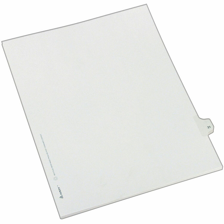 Avery&reg; Alllstate Style Individual Legal Dividers 25 x Divider(s) - Side Tab(s) - 31 - 1 Tab(s)/Set - 8.5" Divider Width x 11" Divider Length - Letter - 8.50" Width x 11" Length - Paper Divider - White Tab(s) - 20% Recycled - 25 / Pack (82229)