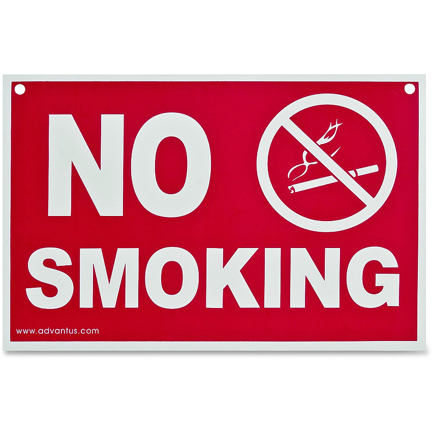 Advantus No Smoking Wall Sign Print/Message "No Smoking" - 8" Width x 12" Height - Weather Resistant - Plastic - Red, White - 1 Each (83639)