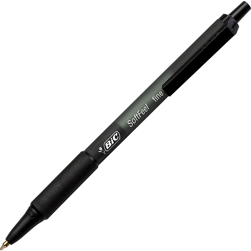 BIC SoftFeel Retractable Ball Pens Fine Pen Point - Retractable - Black Ink - Black Rubber Barrel - 1 Dozen (SCSF11BK)