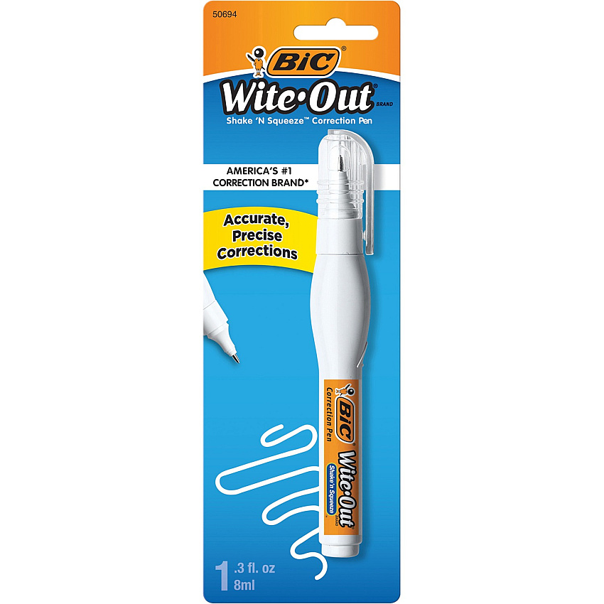 BIC Shake 'n Squeeze Correction Pen, White, 1 Pack Tip Applicator - 8 mL - White - 1 / Pack (WOSQPP11)