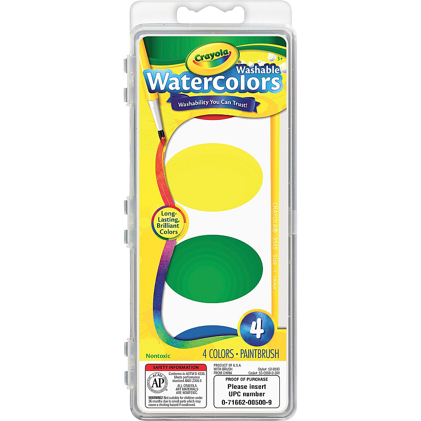 Crayola Washable Watercolors Set 4 Color(s) - Assorted - 4.50 oz - Washable - 4 / Set (530500)