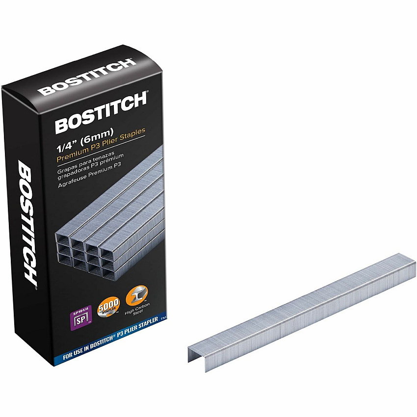 Bostitch P3 Plier Stapler Specialty Staples 1/4" Leg - 5/16" Crown - Chisel Point - Silver - High Carbon Steel - 1.1" Height x 1.7" Width x 4.2" Length - 210 Per Strip - 5000 / Box (SP1914)