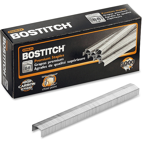 Bostitch PowerCrown Premium Staples 1/4" Leg - 1/2" Crown - Chisel Point - Silver - High Carbon Steel - 1.1" Height x 0.5" Width x 0.3" Length - 210 Per Strip - 5000 / Box (STCR211514)