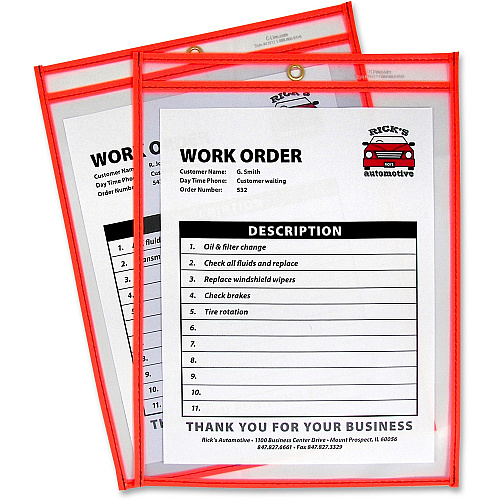 C-Line Neon Shop Ticket Holders, Stitched Support 9" x 12" Media - 13.5" Height x 10" Width x 0.1" Depth - Vinyl - Clear, Neon Orange - Sturdy - 1 Each (43912)