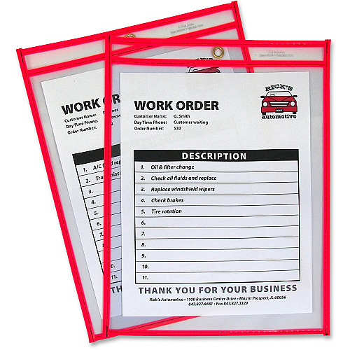 C-Line Neon Shop Ticket Holders, Stitched Support 9" x 12" Media - Vinyl - Clear, Neon Red - Sturdy - 1 Each (43914)