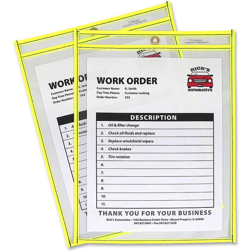 C-Line Neon Shop Ticket Holders, Stitched Support 9" x 12" Media - Vinyl - Clear, Neon Yellow - Sturdy - 1 Each (43916)