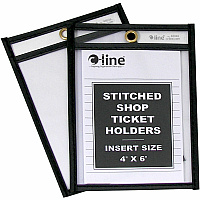 C-Line Shop Ticket Holders, Stitched Support 4" x 6" Media - Vinyl - Clear, Black - Sturdy - 25 / Box (46046)