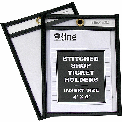 C-Line Shop Ticket Holders, Stitched Support 4" x 6" Media - Vinyl - Clear, Black - Sturdy - 25 / Box (46046)