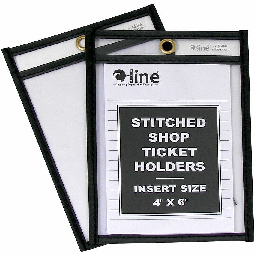 C-Line Shop Ticket Holders, Stitched Support 4" x 6" Media - Vinyl - Clear, Black - Sturdy - 25 / Box (46046)