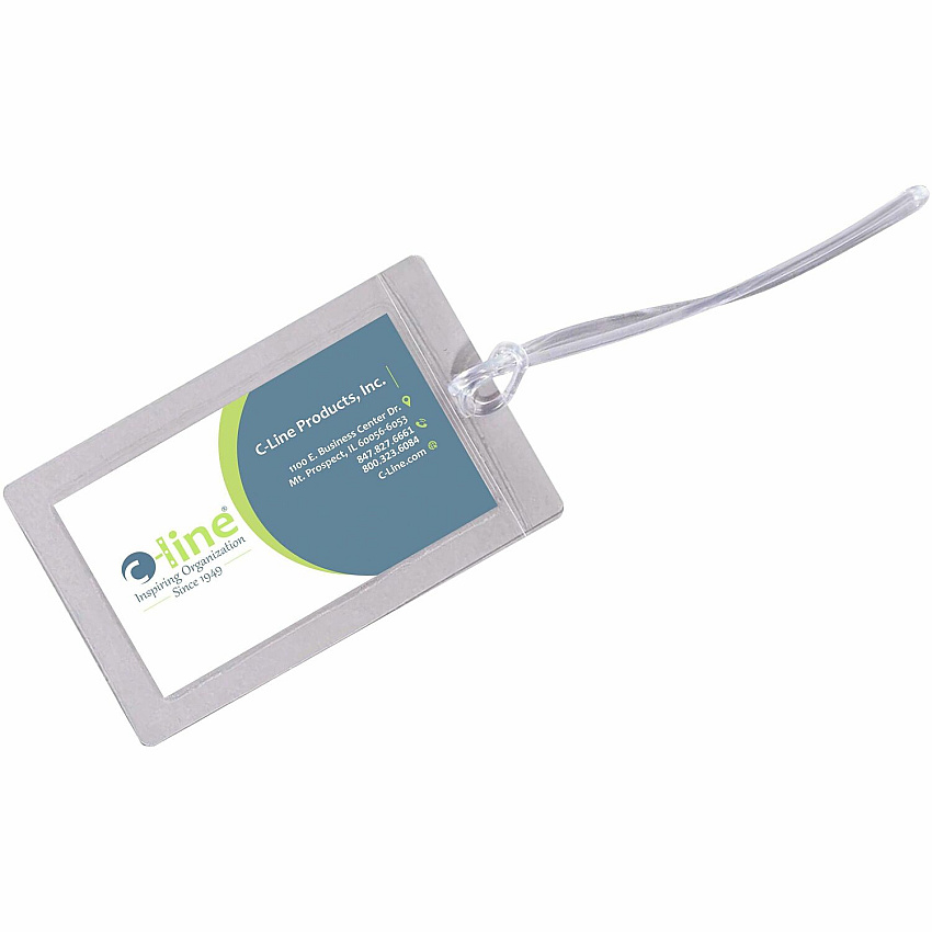 C-Line Super Heavyweight Cleer Adheer Luggage Tag with Straps String Fastener - Clear - 10 / Pack (65107)