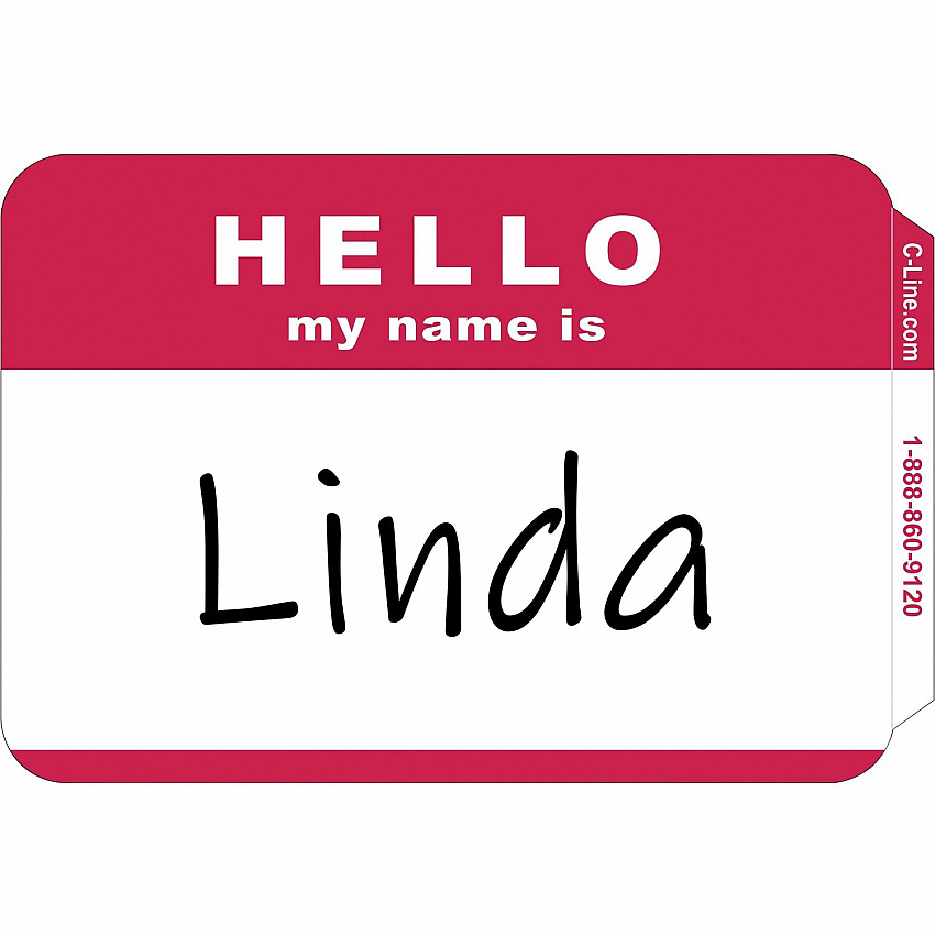 C-Line HELLO my name is... Name Tags Hello My Name Is - 3 1/2" Width x 2 1/4" Length - Rectangle - Red - 100 / Box (92234)