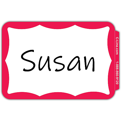C-Line Self-Adhesive Name Tags 3 1/2" Width x 2 1/4" Length - Removable Adhesive - Rectangle - Red - Self-adhesive - 100 / Box (92264)