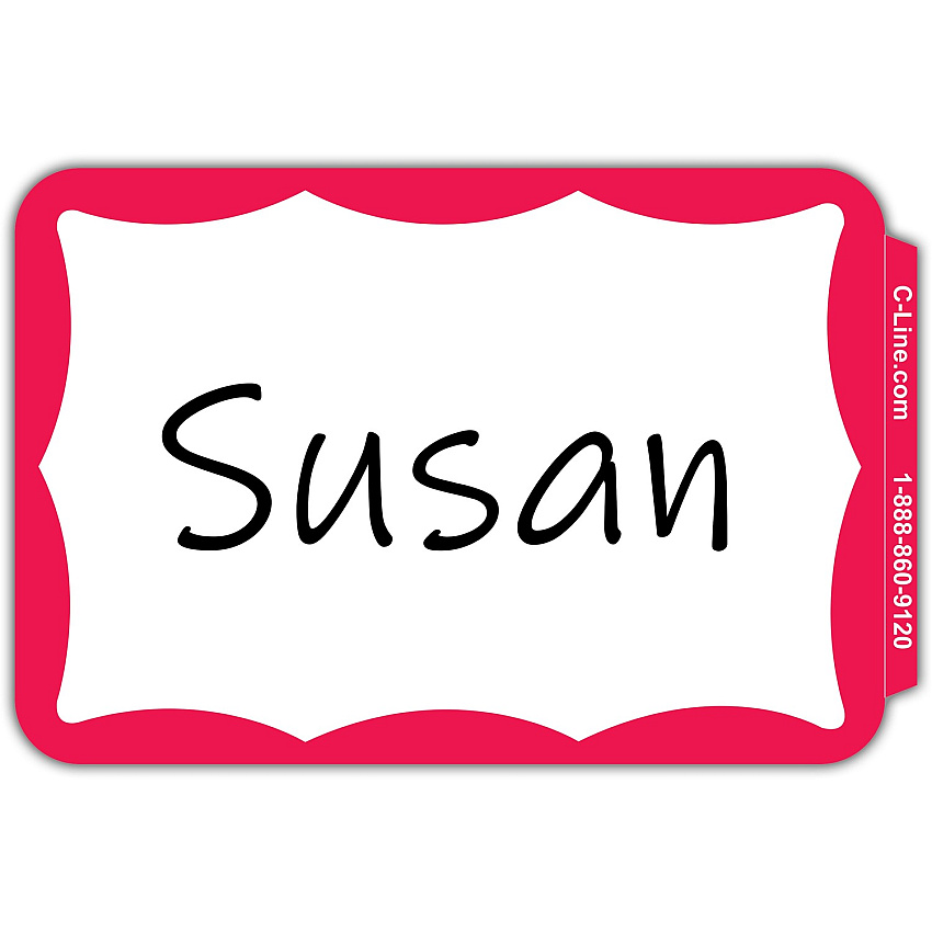 C-Line Self-Adhesive Name Tags 3 1/2" Width x 2 1/4" Length - Removable Adhesive - Rectangle - Red - Self-adhesive - 100 / Box (92264)