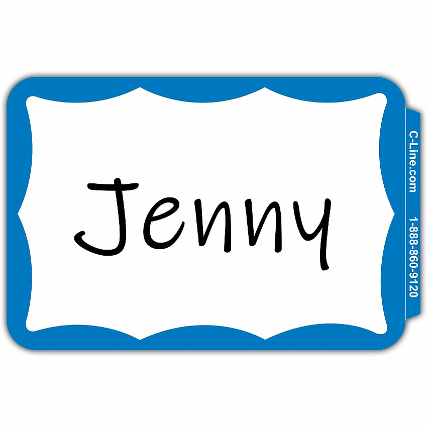 C-Line Self-Adhesive Name Tags 3 1/2" Width x 2 1/4" Length - Removable Adhesive - Rectangle - Blue - Self-adhesive - 100 / Box (92265)