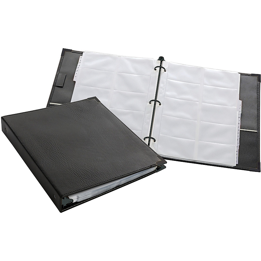 Cardinal Stafford Business Card Ring Binders 200 Capacity - 8.50" Width x 11" Length - 3-ring Binding - Refillable - Black Vinyl Cover (65361C20)