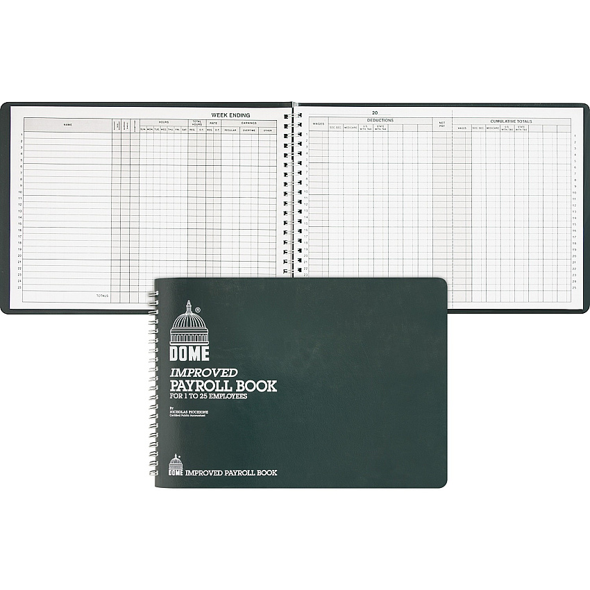 Dome Wirebound Payroll Book Wire Bound - 6 1/2" x 10" Sheet Size - 6 Columns per Sheet - White Sheet(s) - Recycled - 1 Each (625)