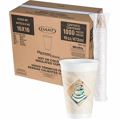 Dart ThermoGlaze 16 oz Design Insulated Foam Cups 16 fl oz - White - Foam - Cold Drink, Hot Drink - 25/Bag - 40 / Carton (16X16G)