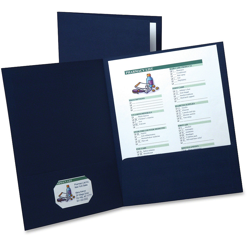 Oxford Letter Recycled Pocket Folder 8 1/2" x 11" - 2 Internal Pocket(s) - Linen - Navy Blue - 35% Recycled - 5 / Pack (50543)