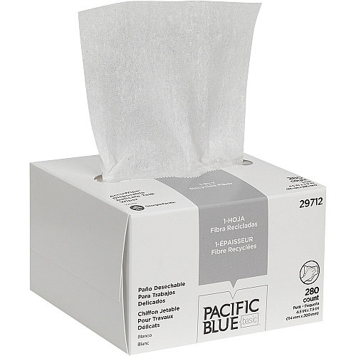 Pacific Blue Basic AccuWipe Recycled Disposable Delicate Task Wipers For Precision Part, Instrument, Lens - Absorbent, Soft, Non-abrasive, Disposable, Streak-free - Fiber - White - 280 / Box (29712)