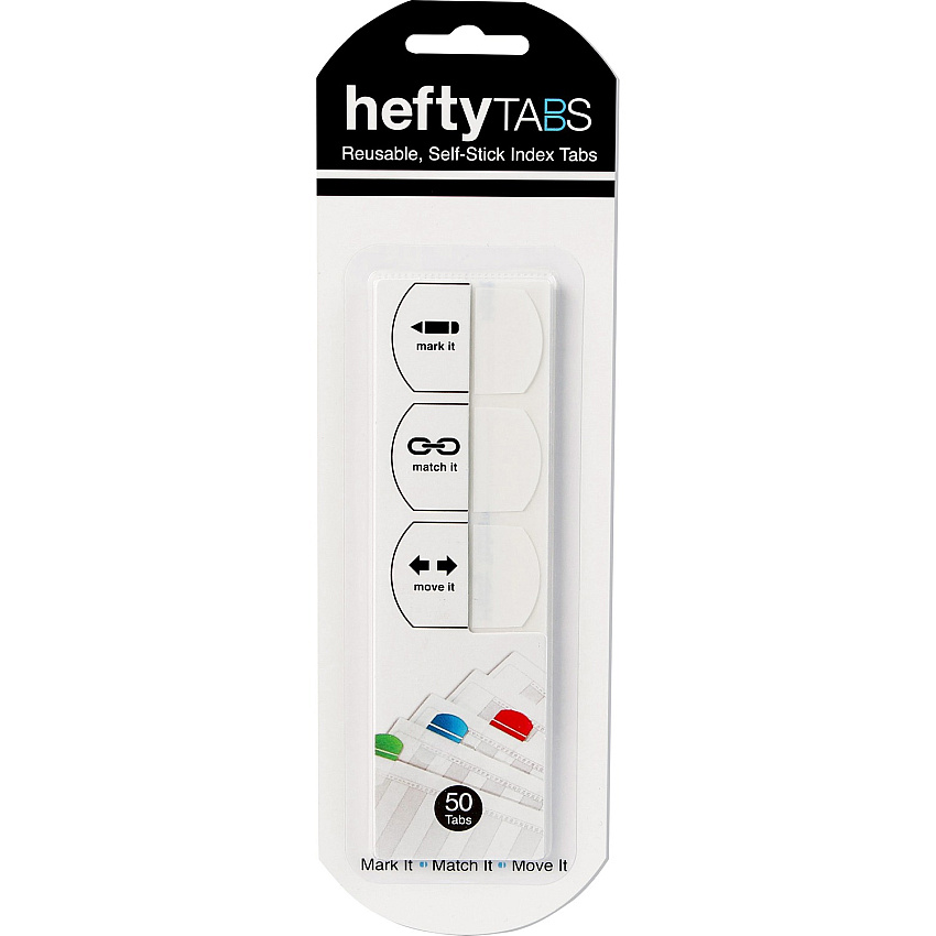 LEE Removable Hefty Index Tabs Write-on Tab(s) - 1" Tab Height x 1.50" Tab Width - Removable - White Plastic Tab(s) - Reusable, Tear Resistant - 50 / Pack (13105)