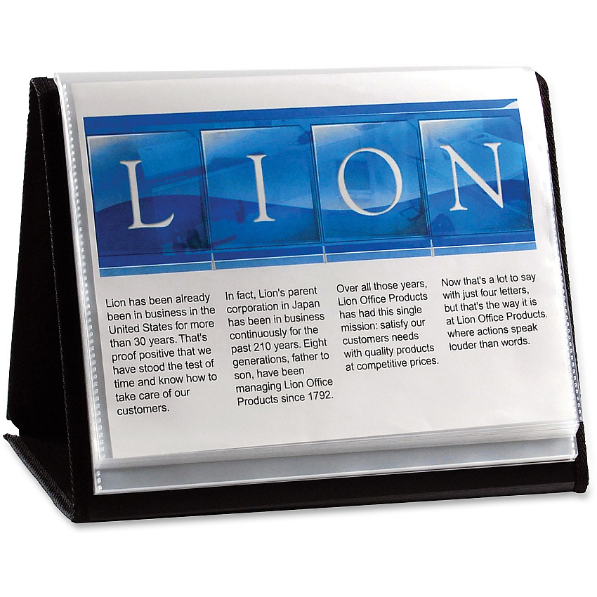 Lion Flip-N-Tell Display Easel Books Letter - 8 1/2" x 11" Sheet Size - 40 Sheet Capacity - Pocket(s): 20 - Horizontal Orientation - Polypropylene - Black - 1.50 lb - Recycled - Non-stick, Acid-free, Lightweight, Reinforced Sewn Edge, Hook & Loop  (39008)