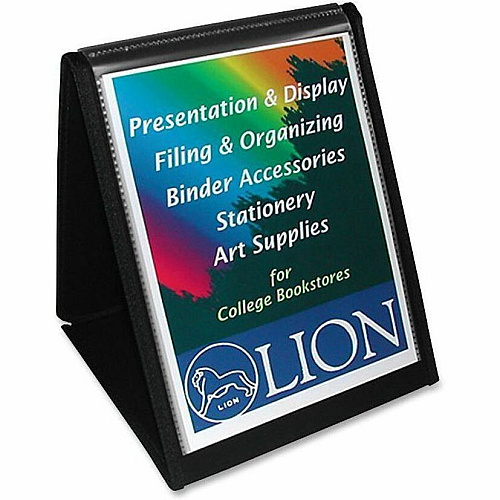 Lion Flip-N-Tell Display Easel Books Letter - 8 1/2" x 11" Sheet Size - 40 Sheet Capacity - Pocket(s): 20 - Vertical Orientation - Polypropylene - Black - 1.04 lb - Recycled - Non-stick, Acid-free, Lightweight, Reinforced Sewn Edge, Hook & Loop Cl (39009)