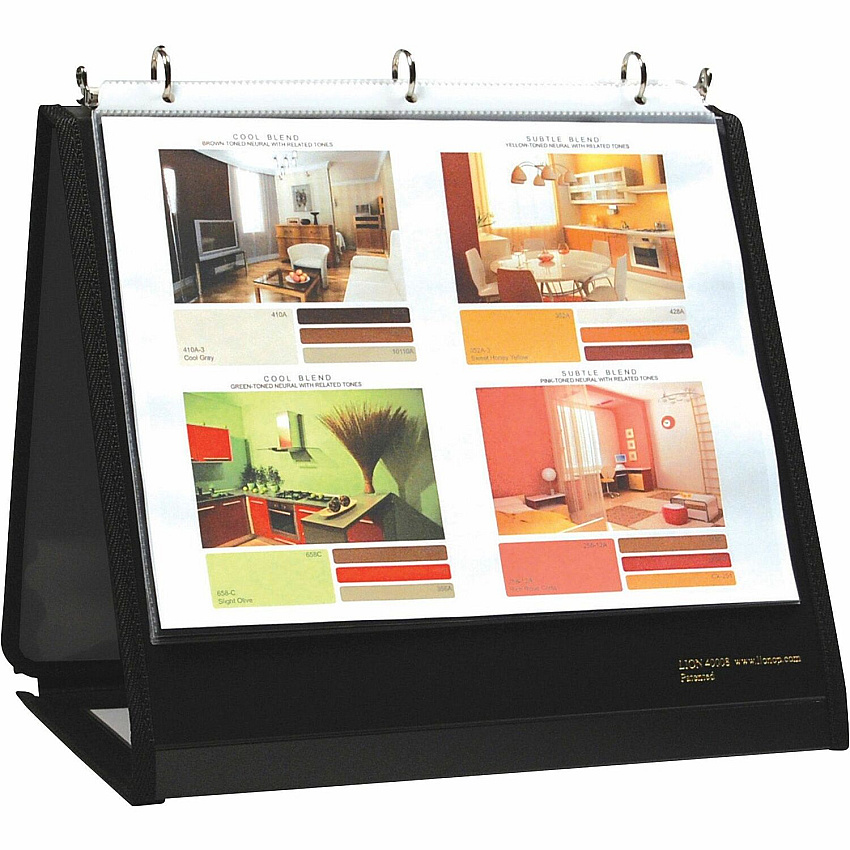 Lion Insta-Cover Round Ring Easel Binder 3/4" Binder Capacity - Letter - 8 1/2" x 11" Sheet Size - 3 Ring(s) - Fastener(s): Round Ring - Pocket(s): 40 - Horizontal Orientation - Black - Recycled - Label Holder, Reinforced Sewn Edge, Business Car (40008BK)