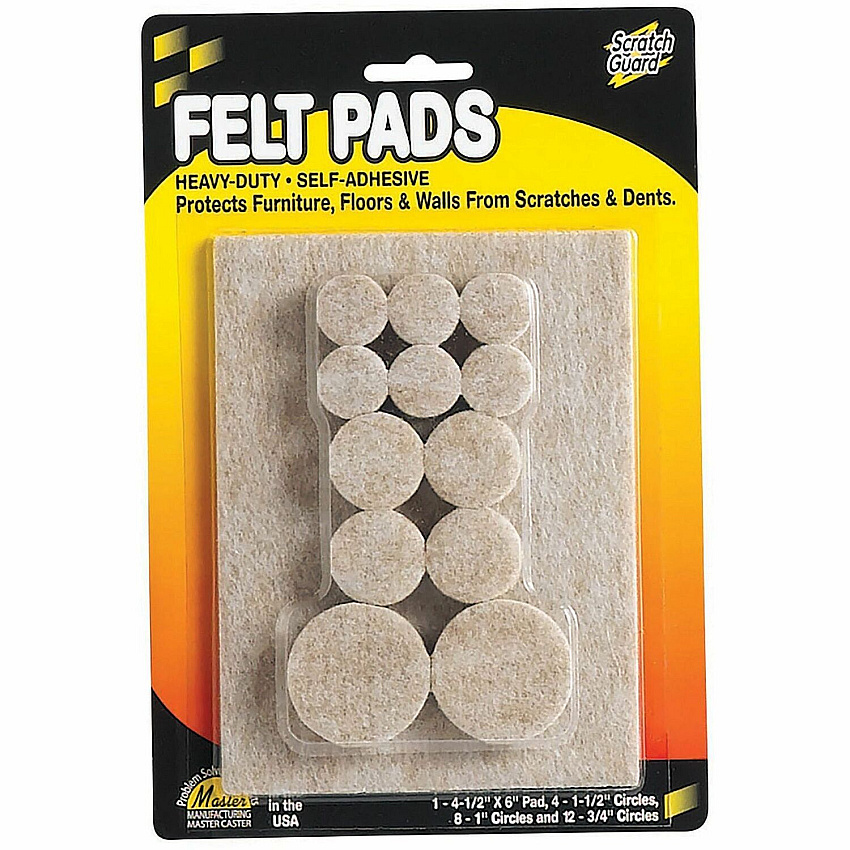 Scratch Guard Felt Pads - Combo Pack 12 Pad of 0.75" Diameter, 8 Pad of 1" Diameter, 4 Pad of 1.50" Diameter - Circle, Rectangle - Self-adhesive - Beige - Polyester Felt - 25/Pack (88499)
