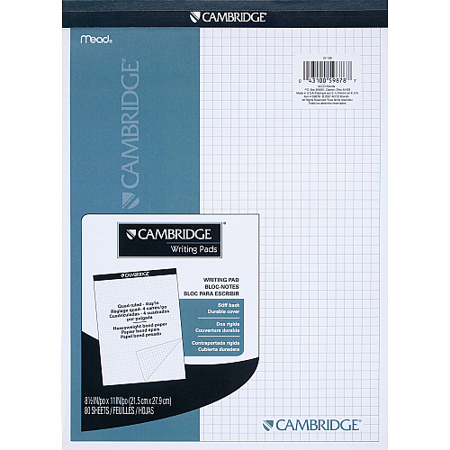 Mead Quad Ruled Stiff - Back Planning Pad - Letter 80 Sheets - Letter - 8 1/2" x 11" Sheet Size - Assorted Paper - Navy Cover - Heavyweight, Micro Perforated, Stiff-back - 1 Pad (59878)
